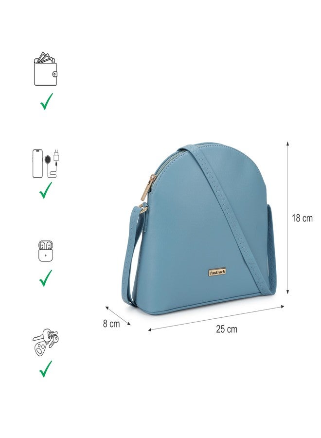 Fastrack Sling Bag For Women | Faux Leather Sling With Adjustable Belt and Quick Access Pocket | Zip Closure and Spacious Interior | Trendy Handbags, Blue - Image 4